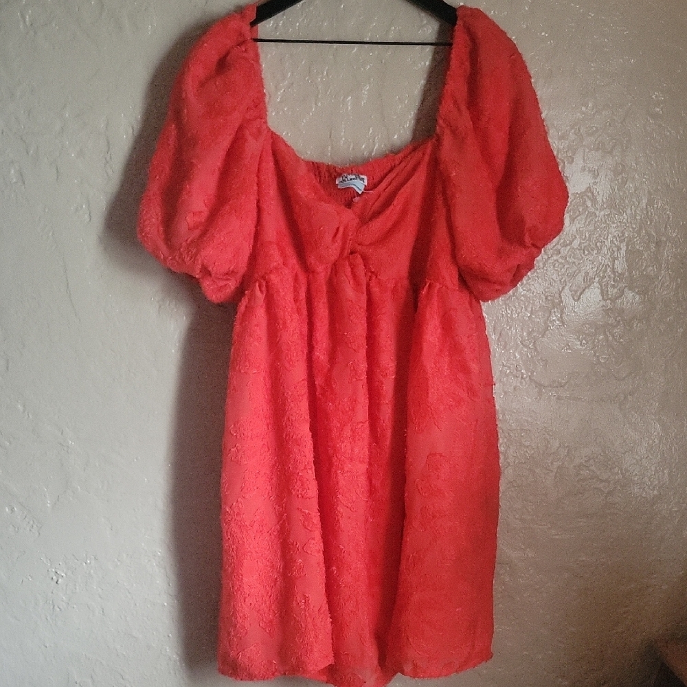 Elegant Red Puff Sleeve Dress